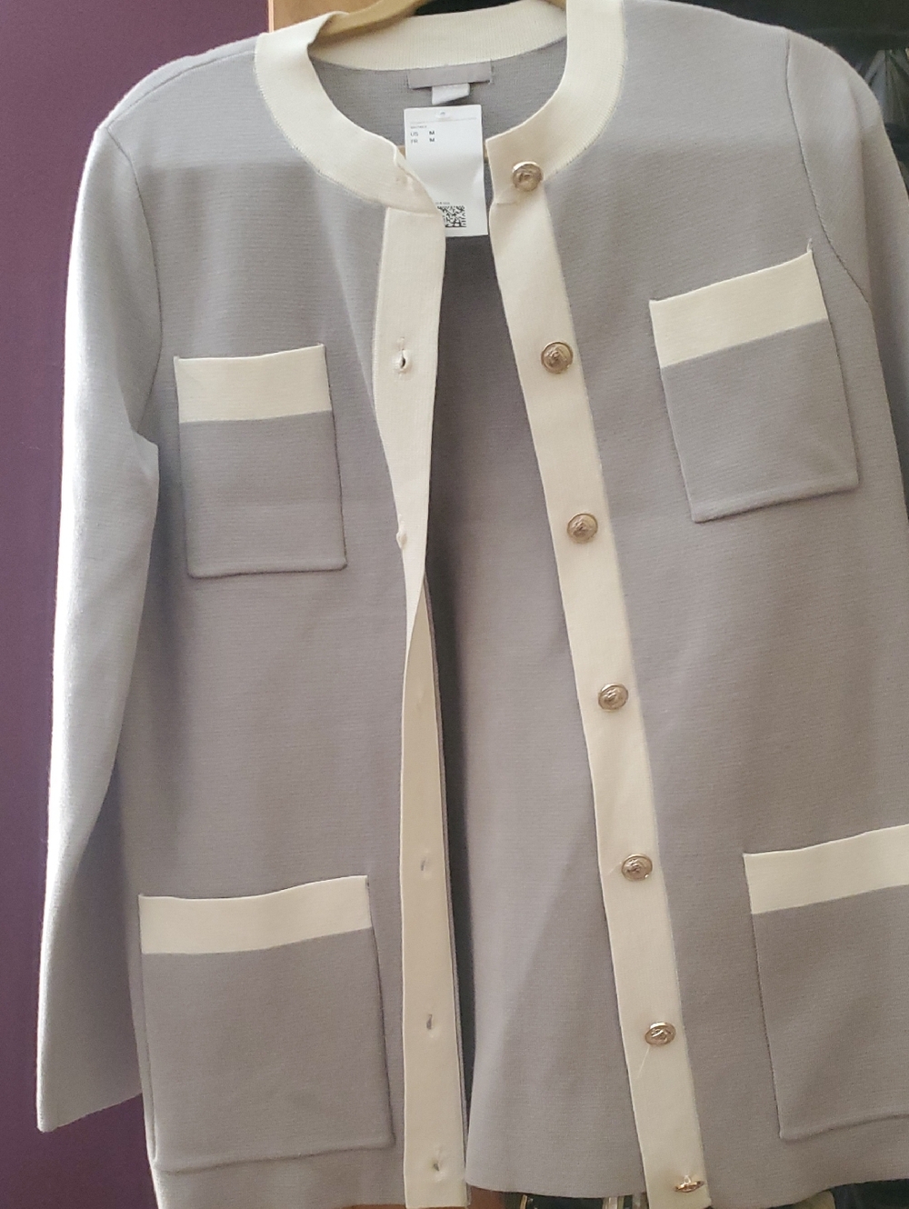 H&M Two-Tone Gray and Cream Button-Front Blazer